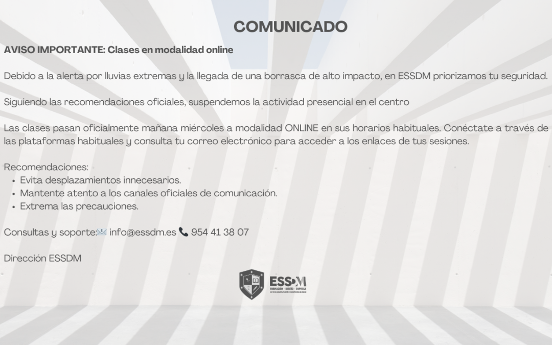 Aviso Importante: Suspensión de actividad presencial y paso a modalidad online (Miércoles 4 de febrero)